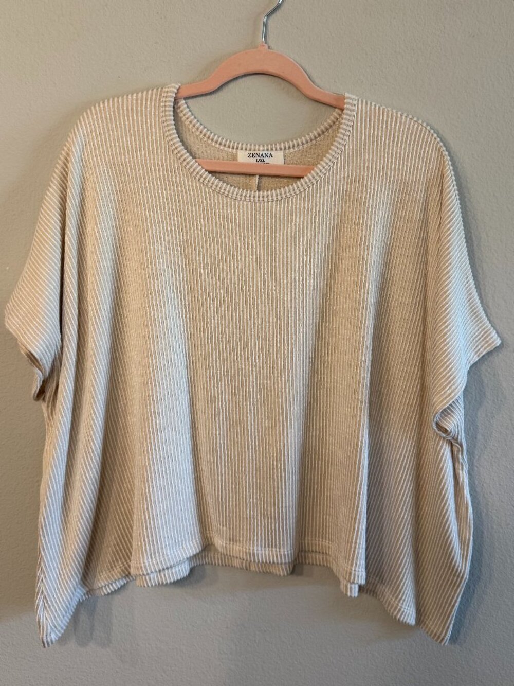 Zenana Oversized Ribbed Tee Cream L/XL